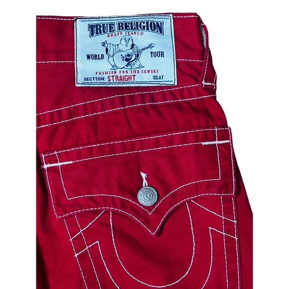 True Religion Red Straight Leg Womens Jeans Size 29 Zip Closure 100% Cotton - Picture 5 of 12